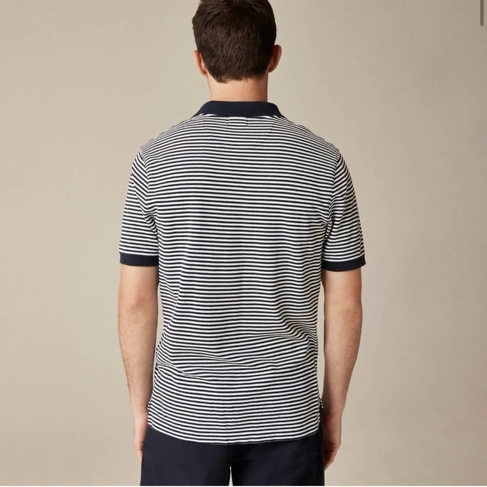 J.Crew Flex Pique Polo Shirt Men Medium Navy White Stripe Stretch Cotton NWT